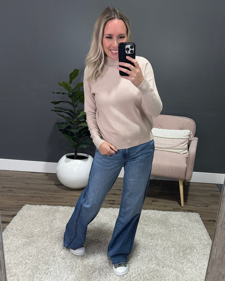 Iris V Pattern Ribbed Knit Sweater - Light Beige Be Cool