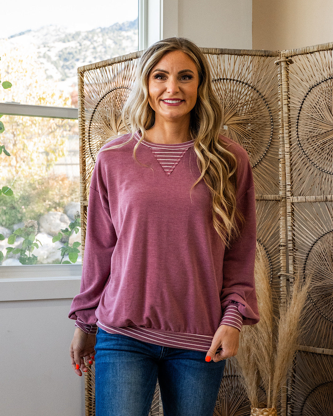 Isabel Contrast Striped Top - Color Options Available! Lovely Melody Dark Mauve