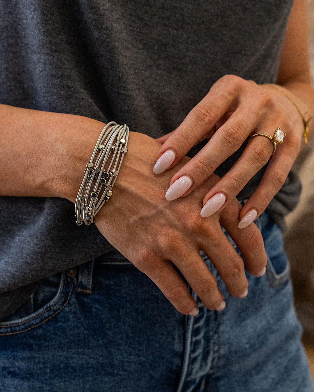 NEW! Guitar String Multi Layer Bracelet - Silver Trendy Wholesale