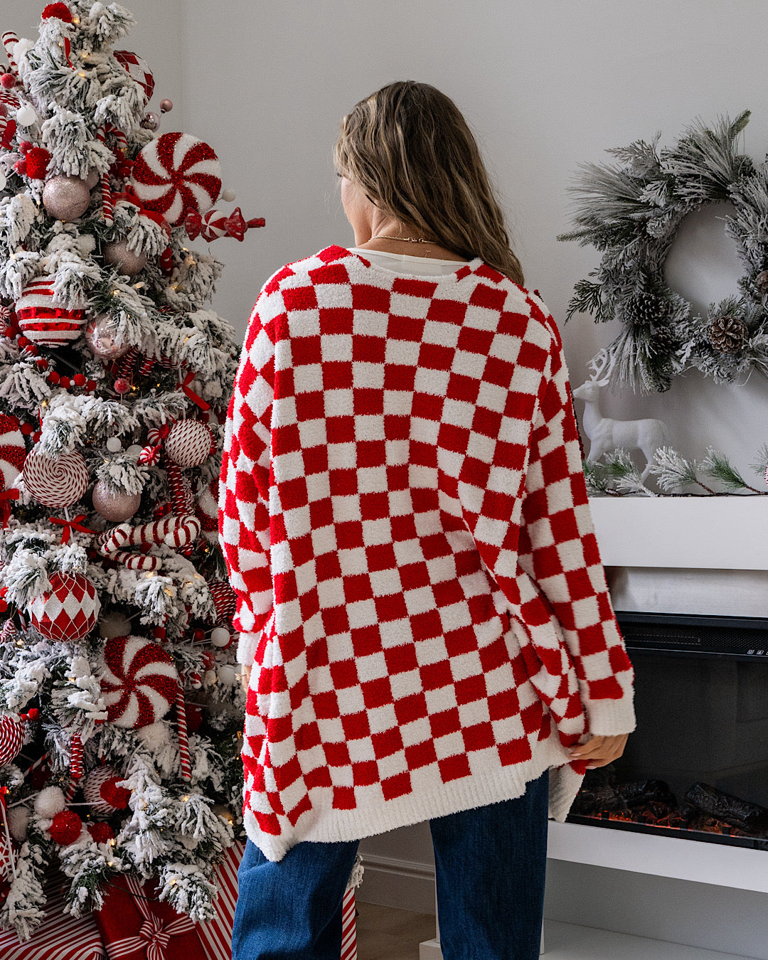 NEW! Christmas Cloud Open Cardigan - Red Checker Blakeley