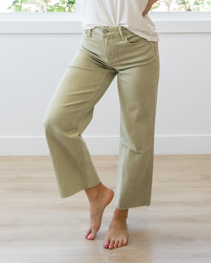 NEW! Vervet Skye Wide Leg Non Distressed Crop Jeans - Olive