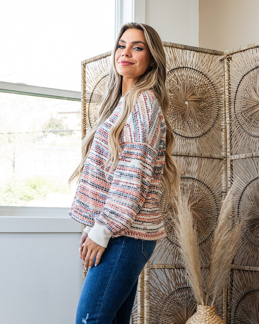 NEW! Rhonda Multi Color Knit Sweater - Cream & Red  7th Ray   