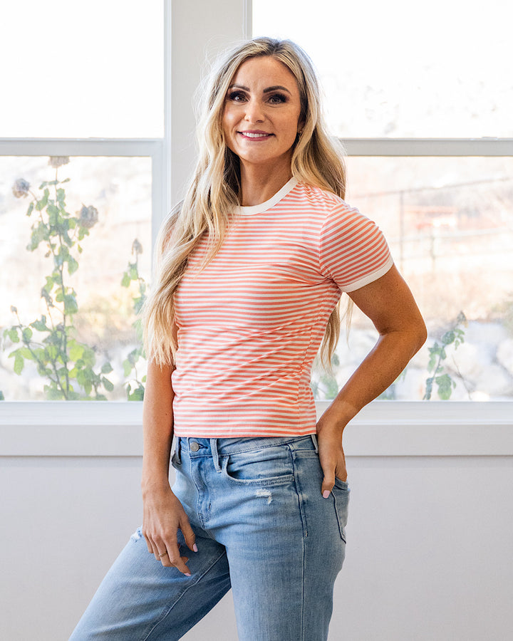 Sammy Striped Short Sleeve Top - Coral Zenana