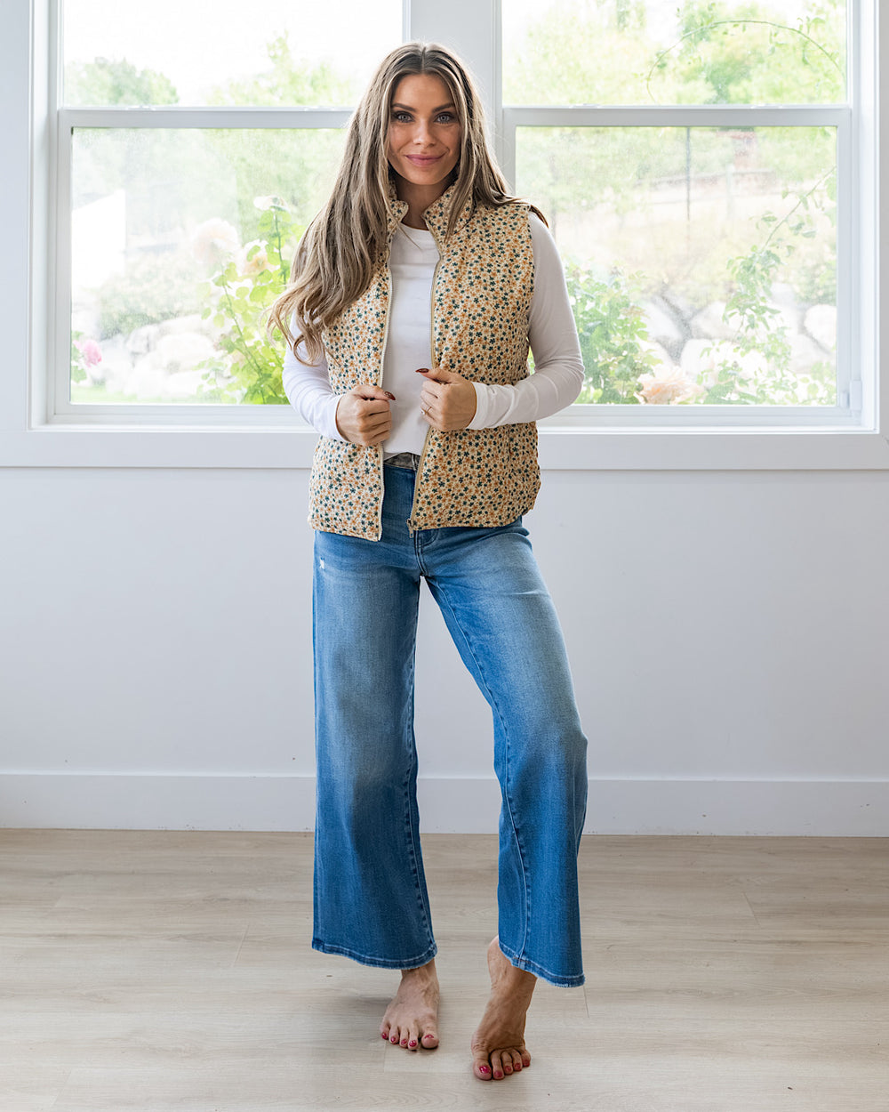 NEW! Juliana Floral Print Corduroy Vest - Cream & Gold Staccato