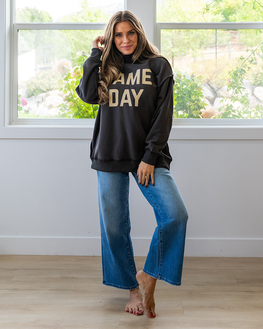 NEW! Game Day Reversible Mock Neck Sweatshirt - Muddy Gray Panache Apparel Co