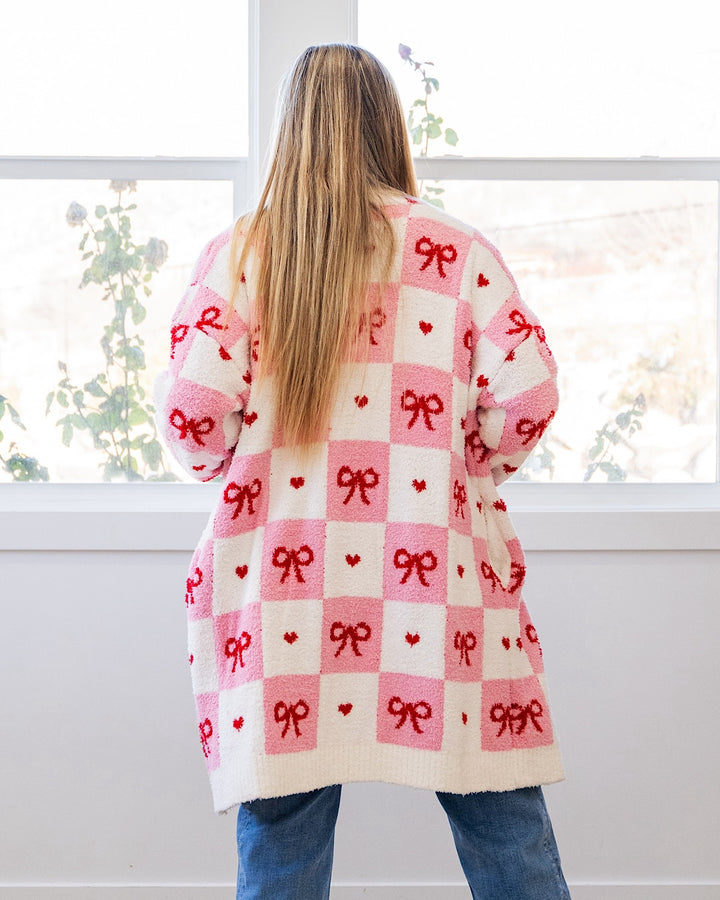 NEW! Valentine's Day Cloud Open Cardigan - Checkered Bows Blakeley