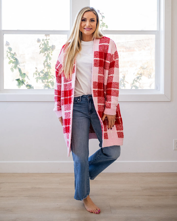 NEW! Valentine's Day Cloud Open Cardigan - Plaid Blakeley