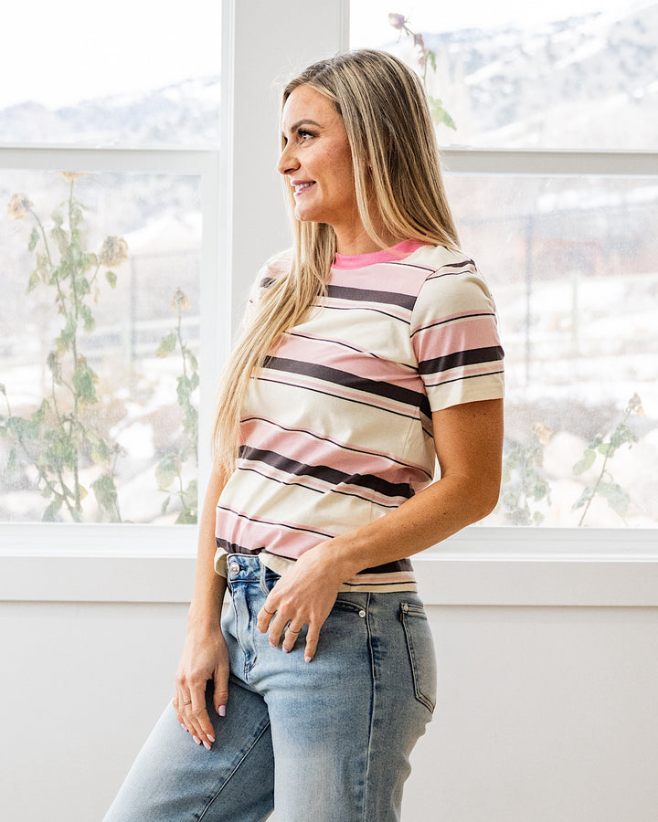 Anna Multi Stripe Top - Pink Staccato