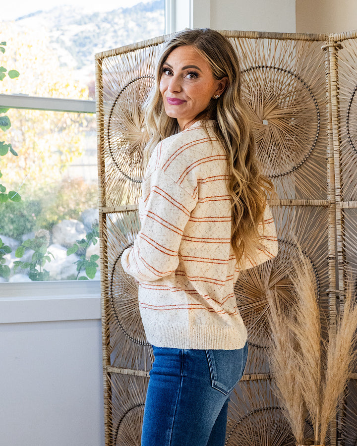 Paisley Rust Striped Pocket Sweater - Oatmeal Staccato