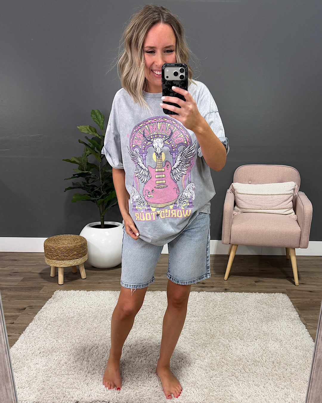 NEW! Dreamers World Tour Gray Denim Mineral Wash Tee Zutter