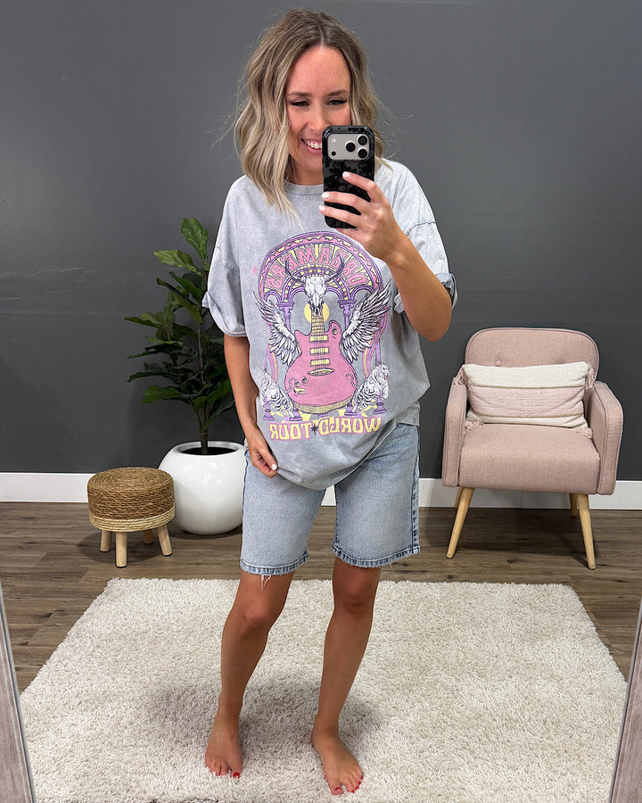 NEW! Dreamers World Tour Gray Denim Mineral Wash Tee Zutter