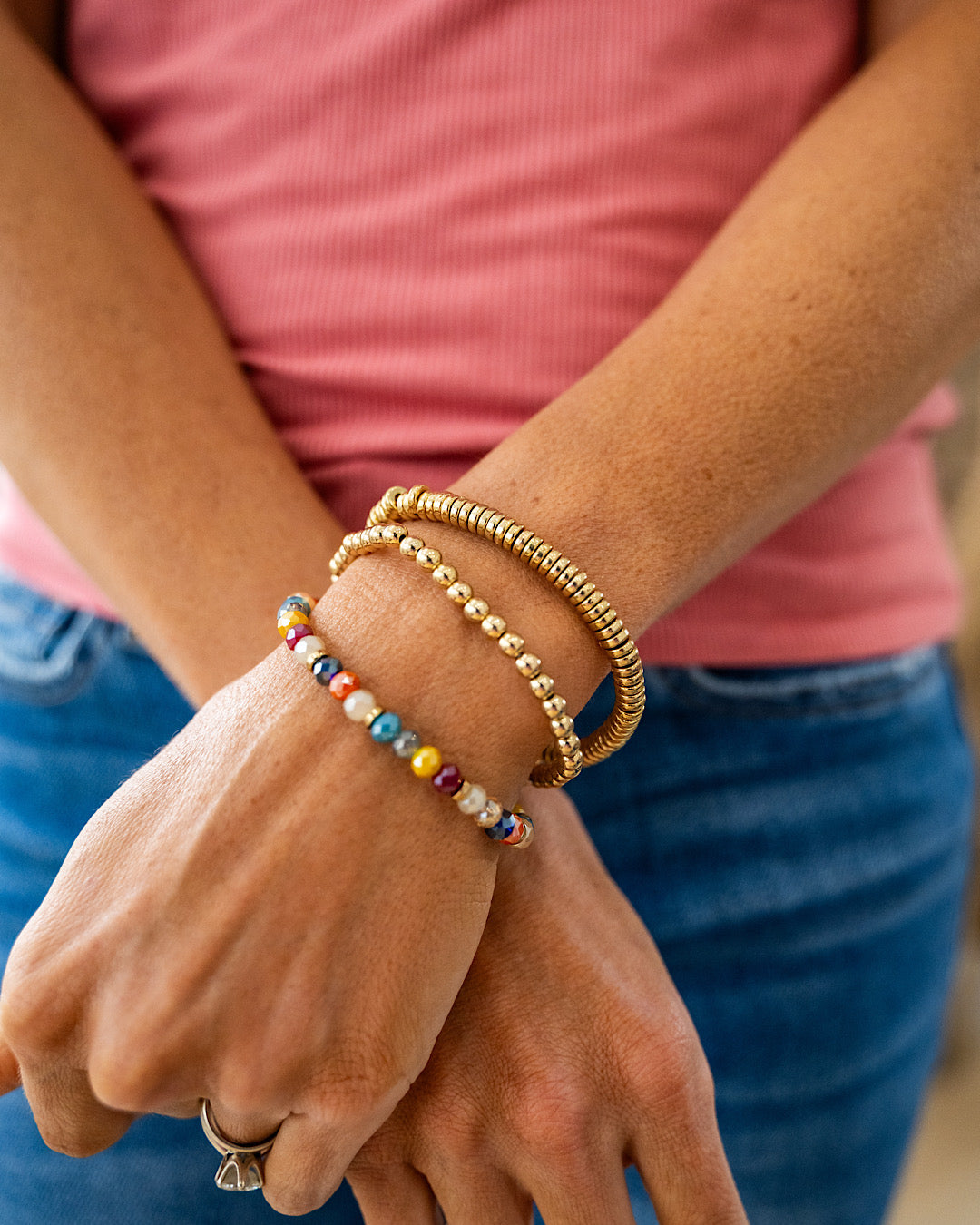 Gold and Multi Colored Beaded Bracelet Set  Trendy Wholesale   