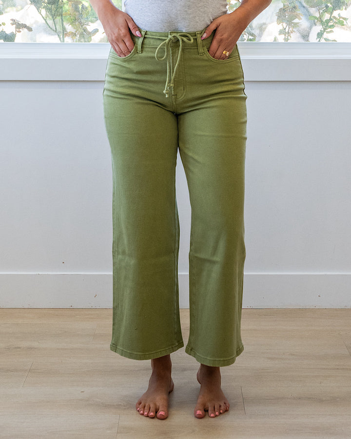 NEW! Vervet Kacie Cropped Wide Leg Jeans - Eucalyptus