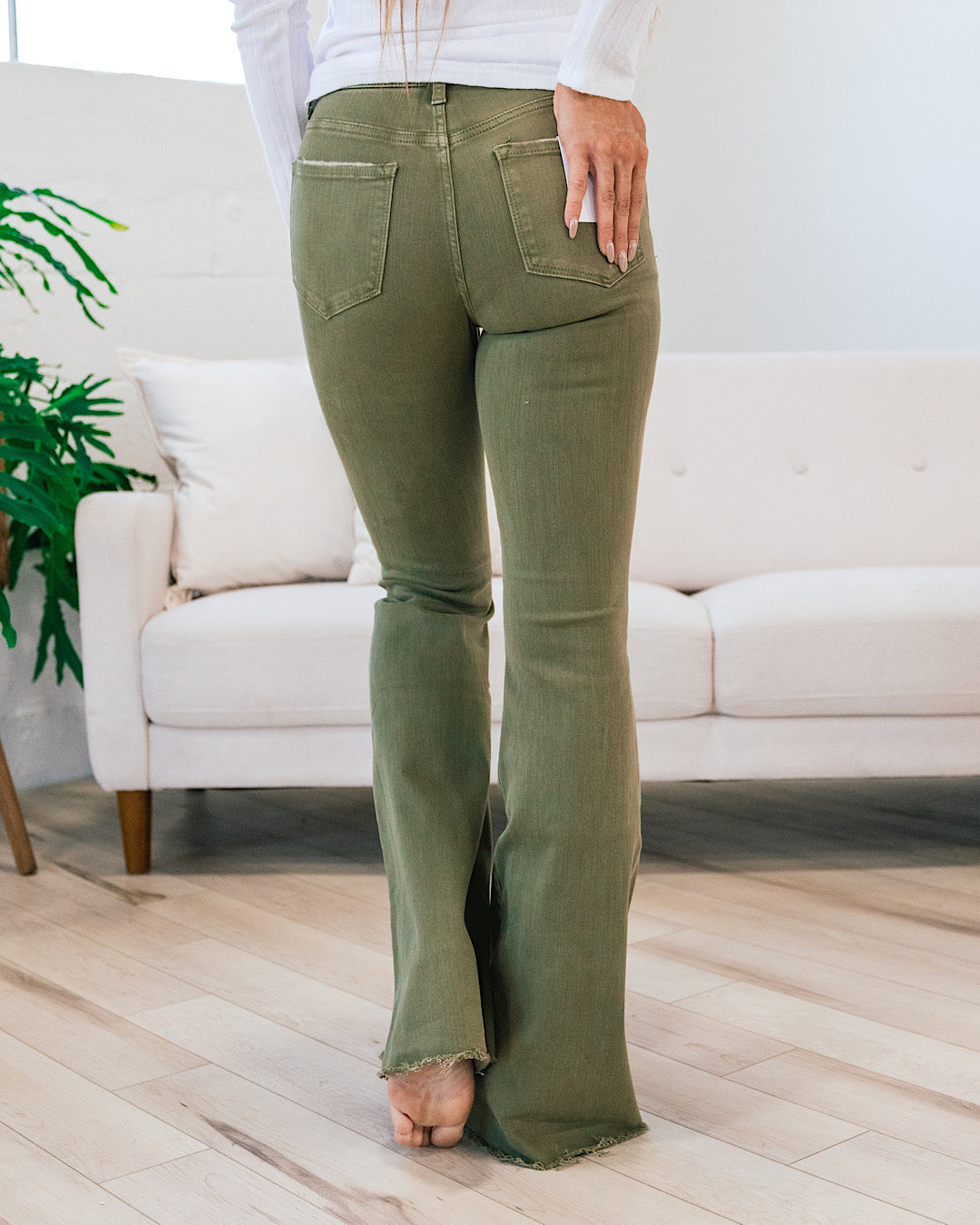 Vervet Devin Non Distressed Flare Jeans - Covert Green  Vervet   