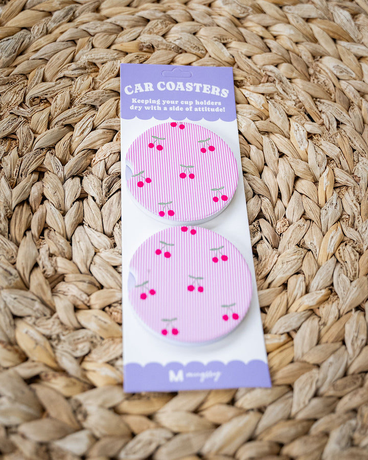 Car Coasters - 8 Options Mugsby One Size Pink Cherries