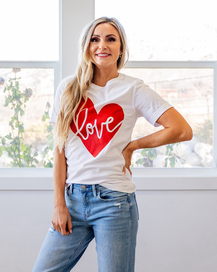 NEW! Love Red Heart White Tee Kissed Apparel