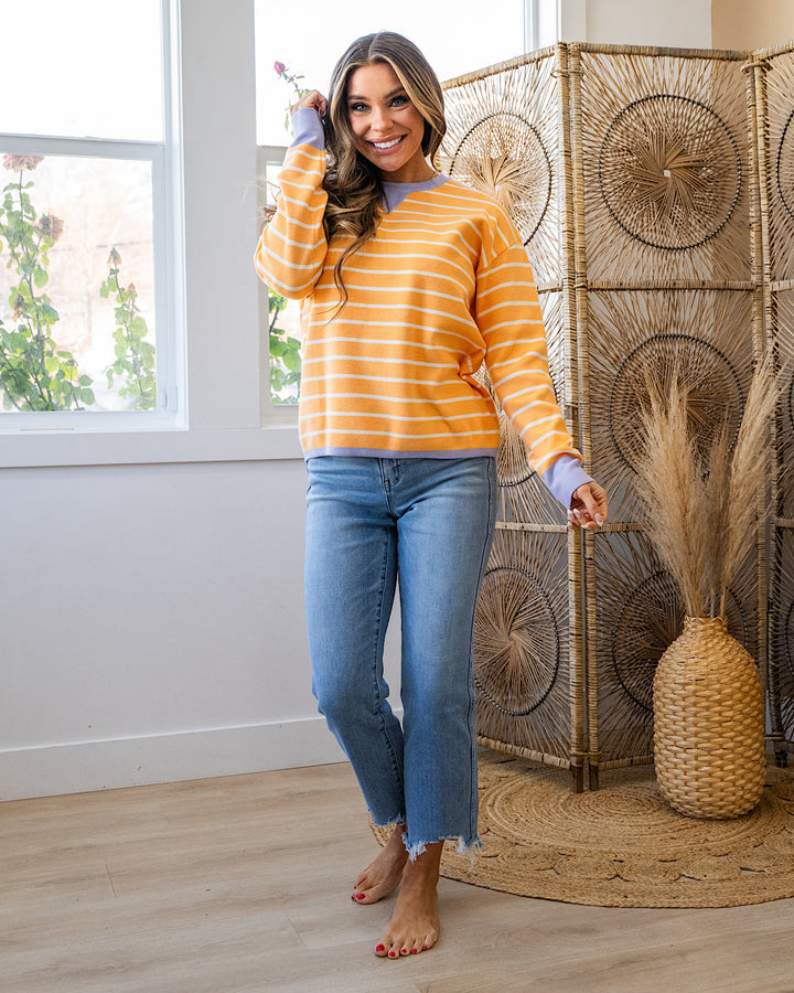 Charlotte Contrast Striped Sweater - Light Orange Staccato