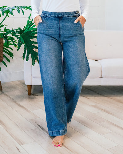 KanCan Gabby 2.0 Flat Front Wide Leg Trouser Jeans - Medium Wash  KanCan   