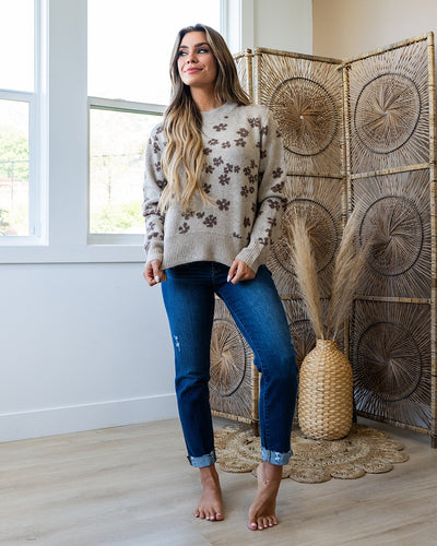 NEW! Tonya Cozy Flower Sweater - Mocha  Be Cool   