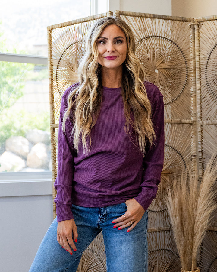 Mia Ribbed Crewneck Top - Plum Michelle Mae