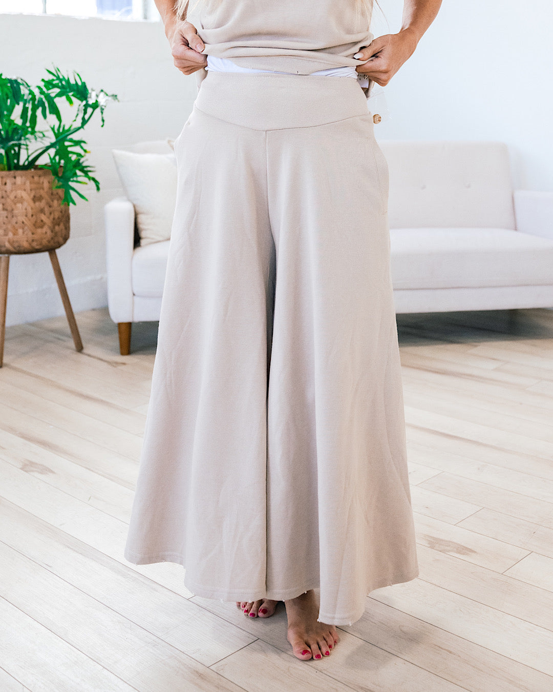 Rochelle Taupe Polo Top and Wide Leg Pant Set  Ces Femme   