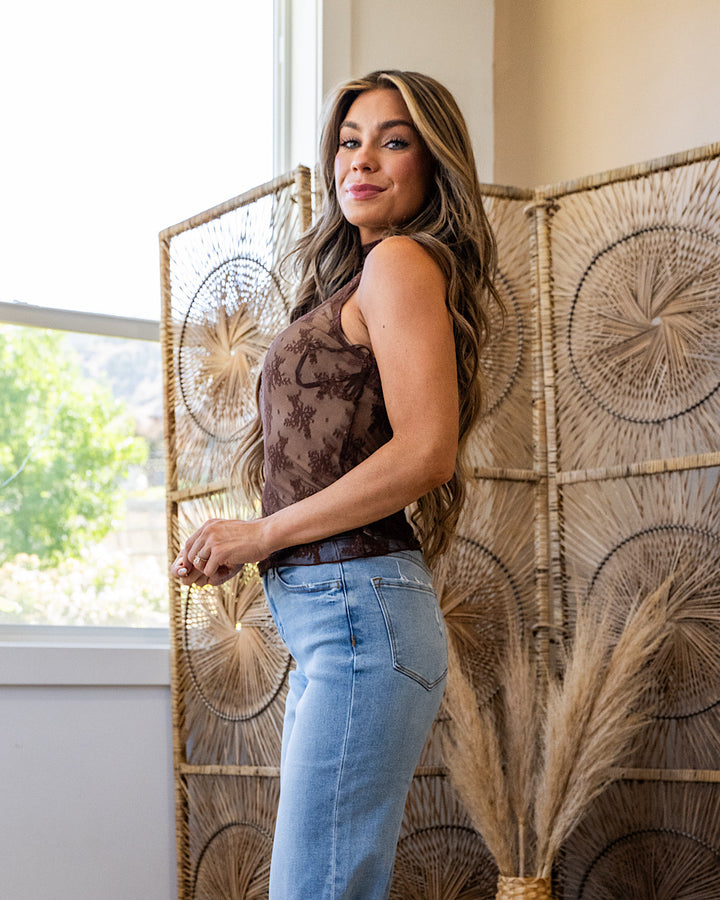 Eden Sleeveless Floral Lace Top - Chocolate FINAL SALE Very J