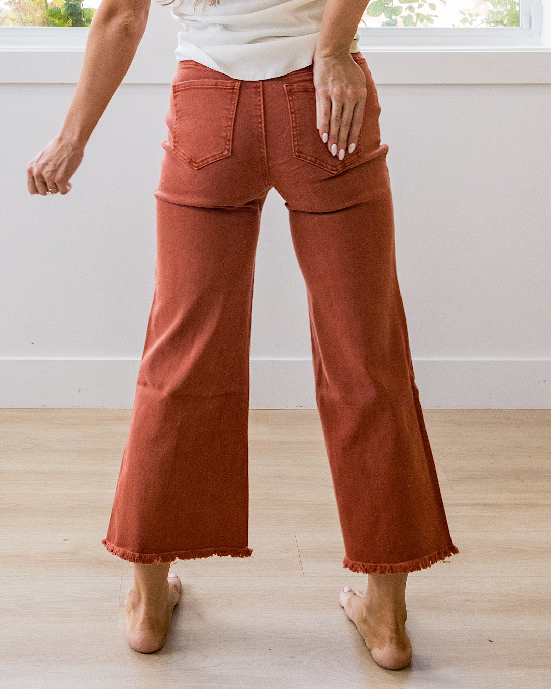 NEW! Mae Wide Leg Cropped Jeans - Rust Zenana