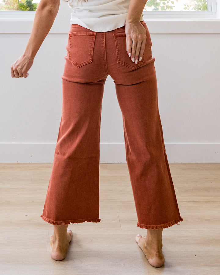 NEW! Mae Wide Leg Cropped Jeans - Rust Zenana