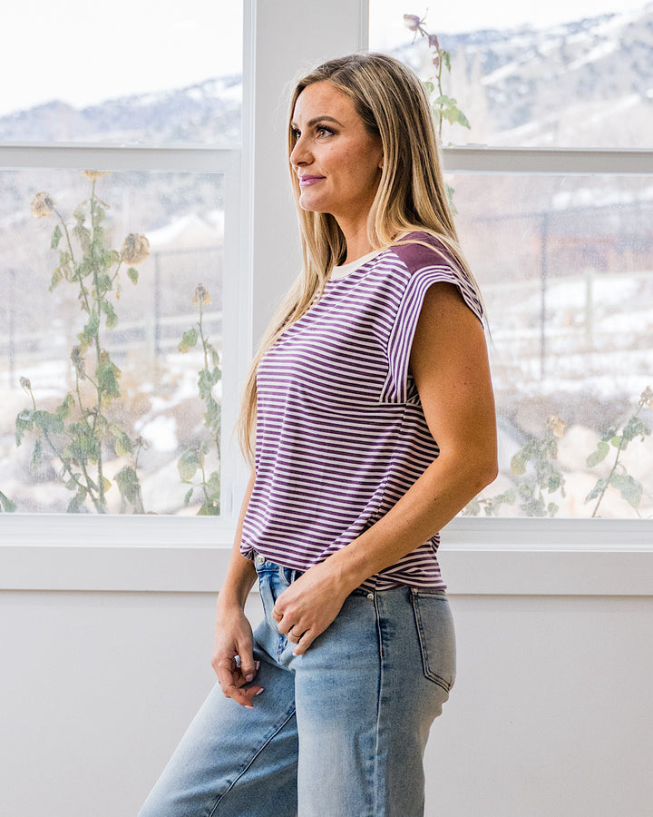 NEW! Noelle Striped Ribbed Top - Ivory & Plum