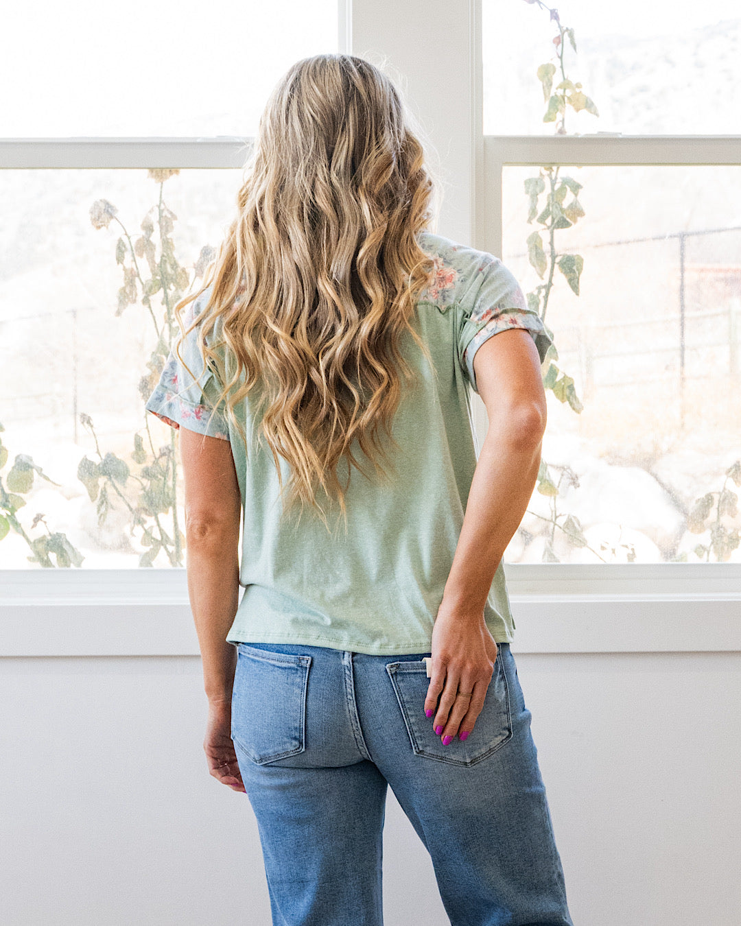 NEW! Ava Floral Color Block Top - Sage Lovely Melody