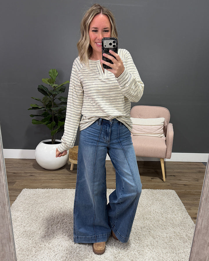 NEW! Estelle Brushed Striped Top - Ivory Staccato