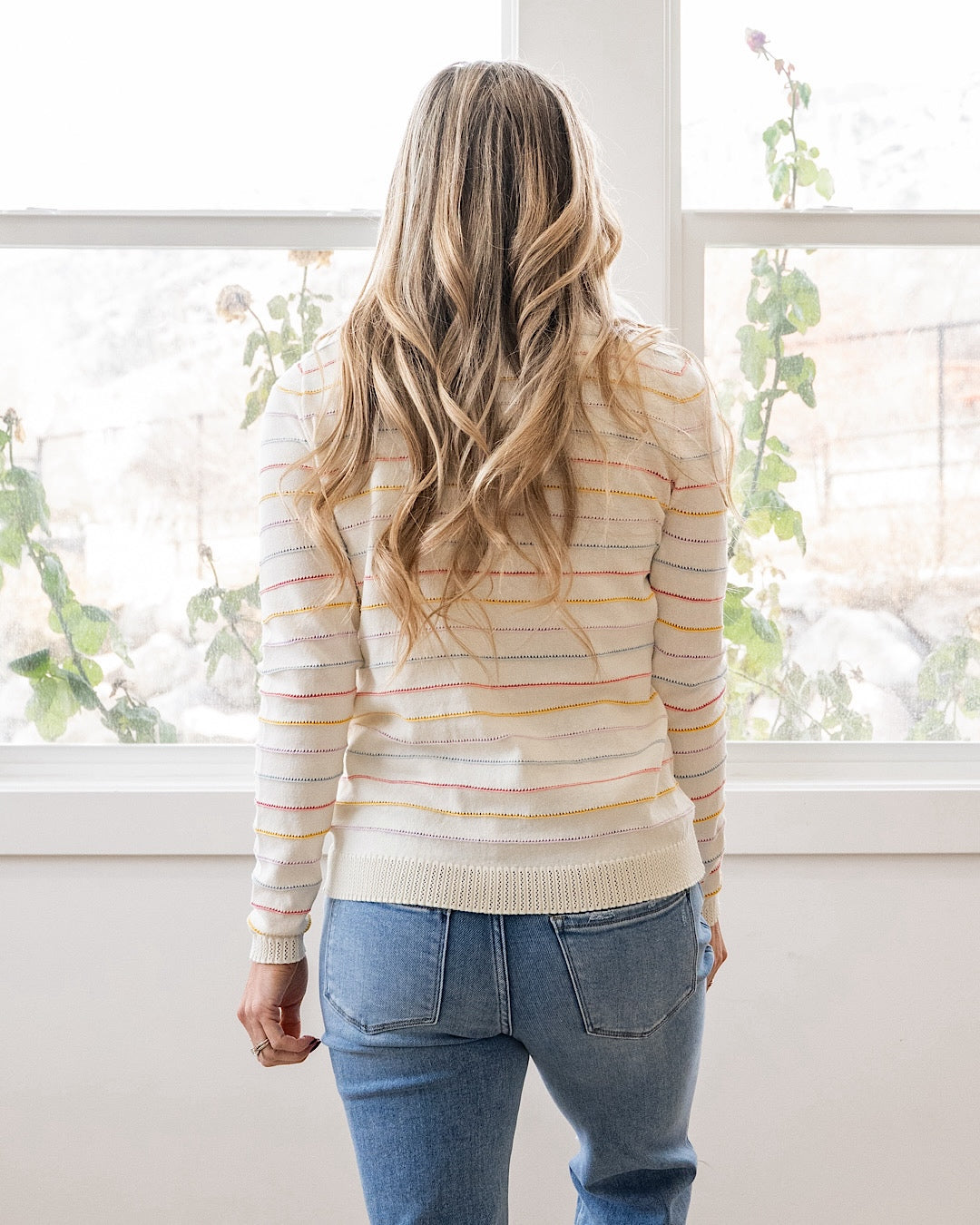 Angelica Pointelle Stripe Sweater - Cream Staccato