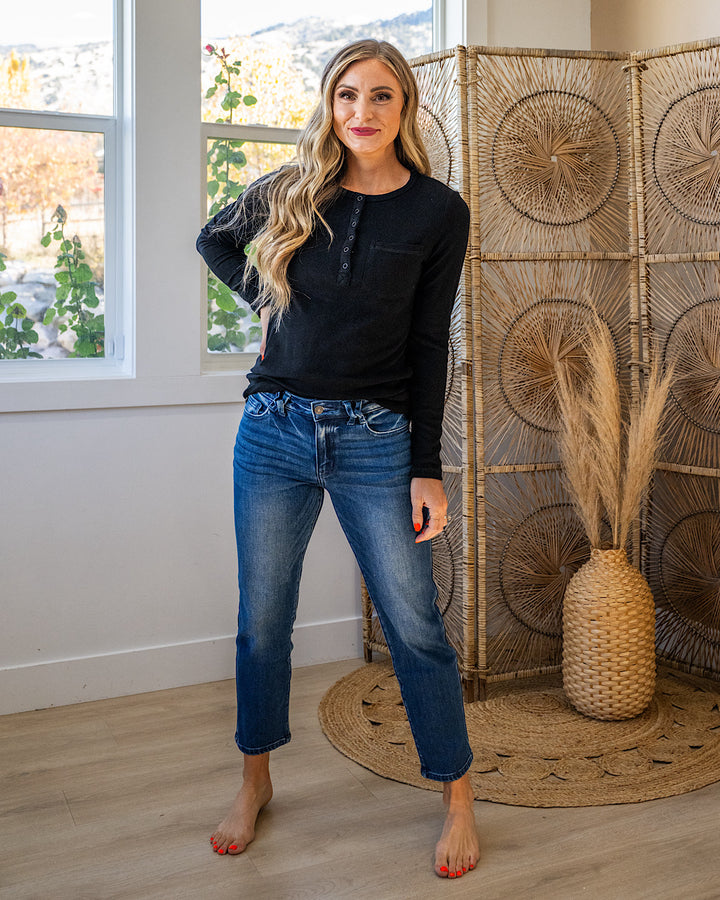 NEW! Georgia Henley Long Sleeve Top - Black Michelle Mae
