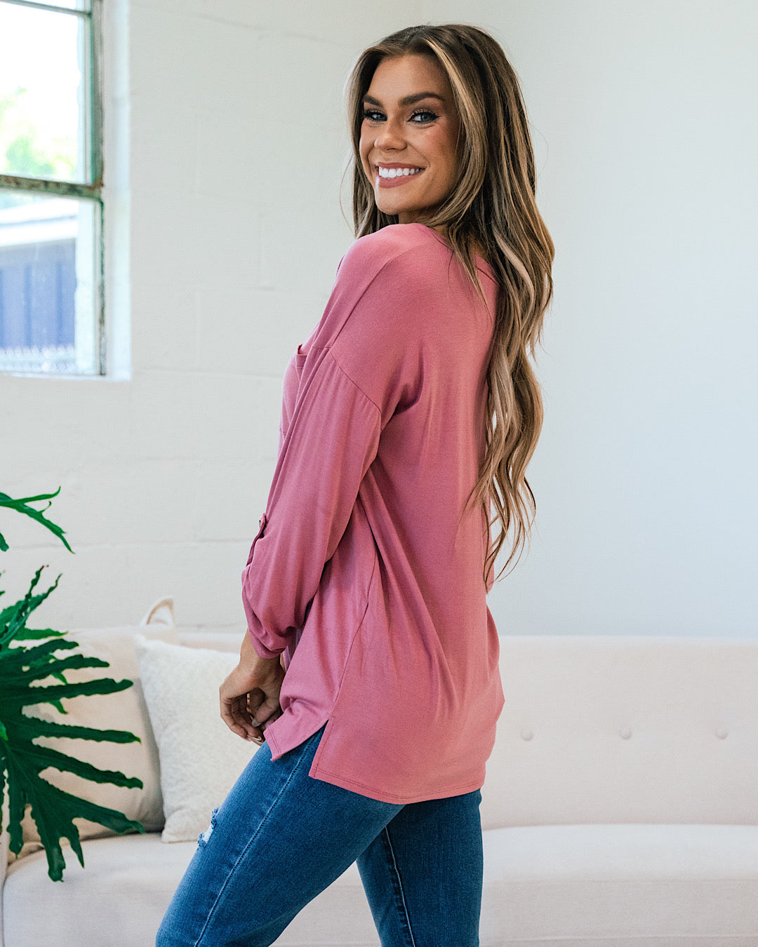 Bexley Mauve Boyfriend 3/4 Sleeve Top  Sew In Love   