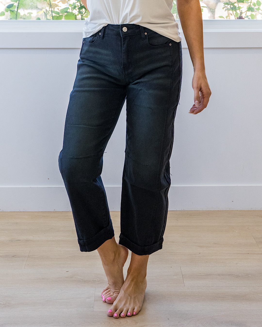 NEW! Alexandra Non Distressed Barrel Jeans - Black