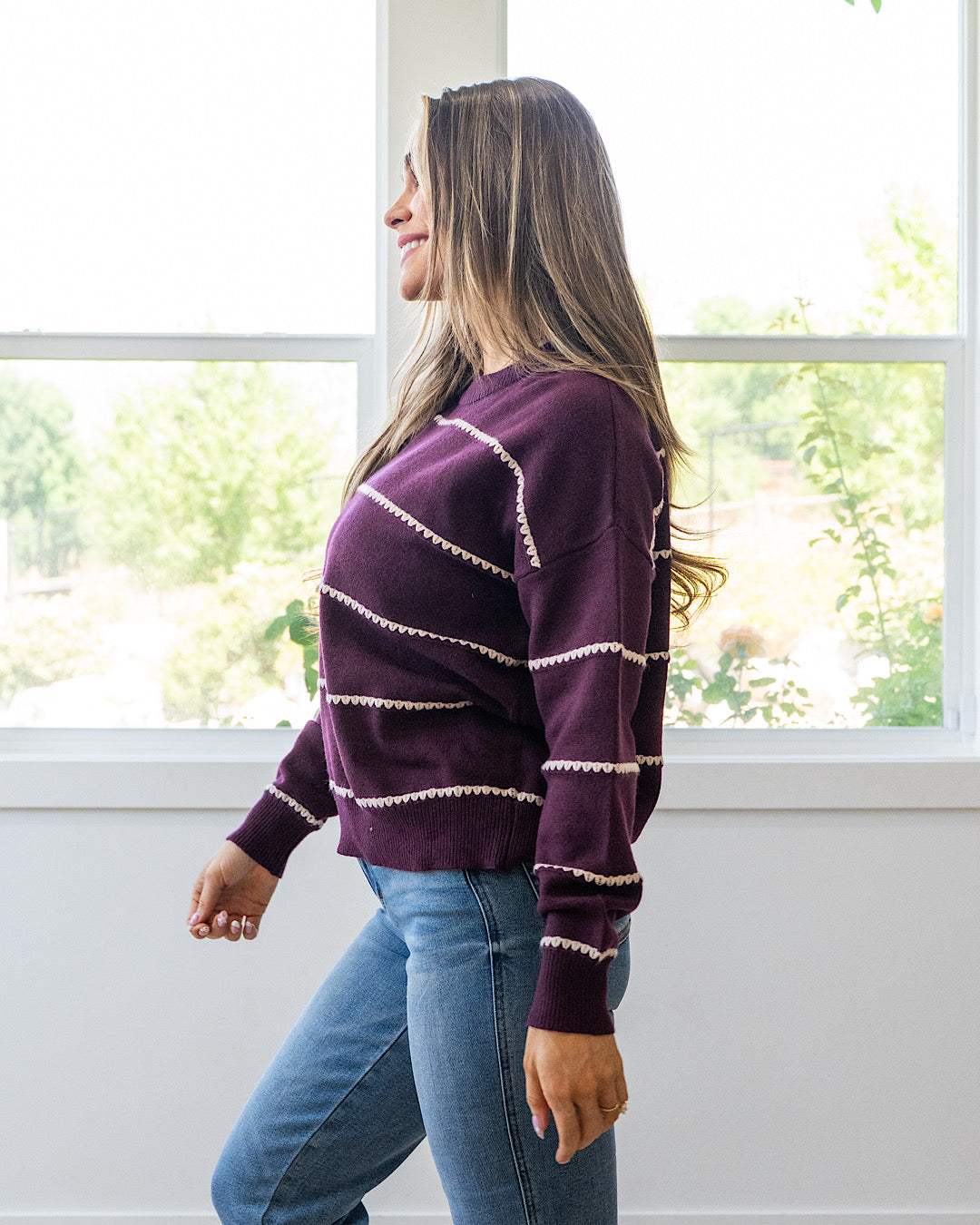 NEW! Jessie Textured Striped Sweater - Dark Plum Staccato