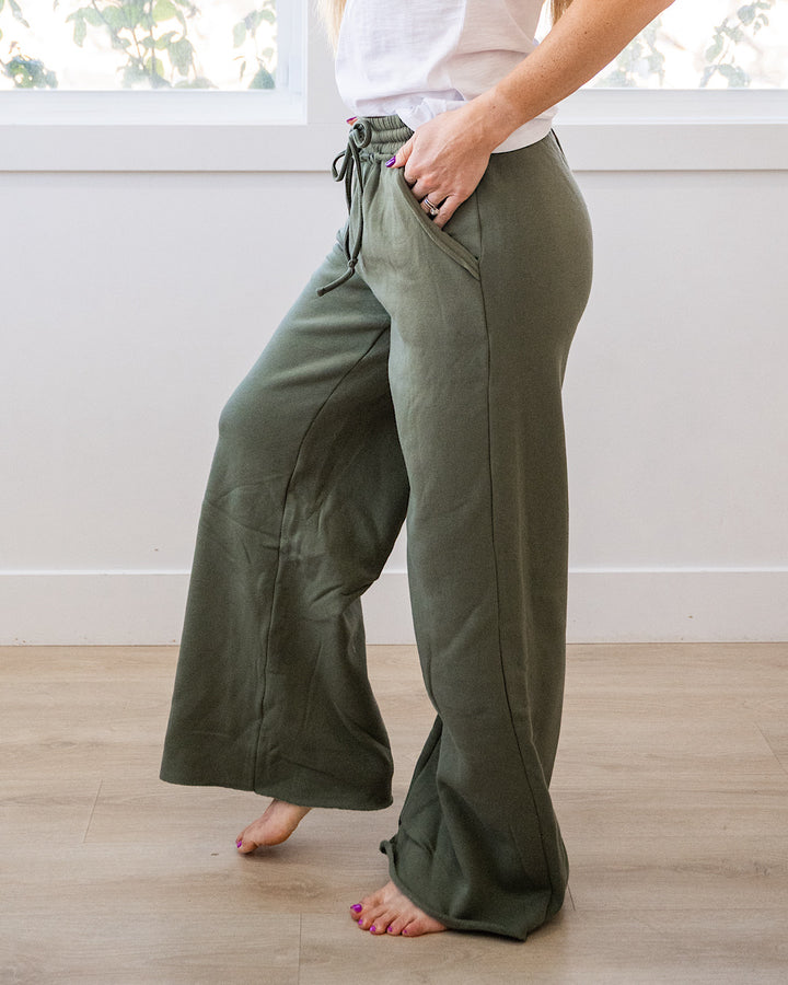 Wide Leg Lounge Pants - Light Olive Zenana