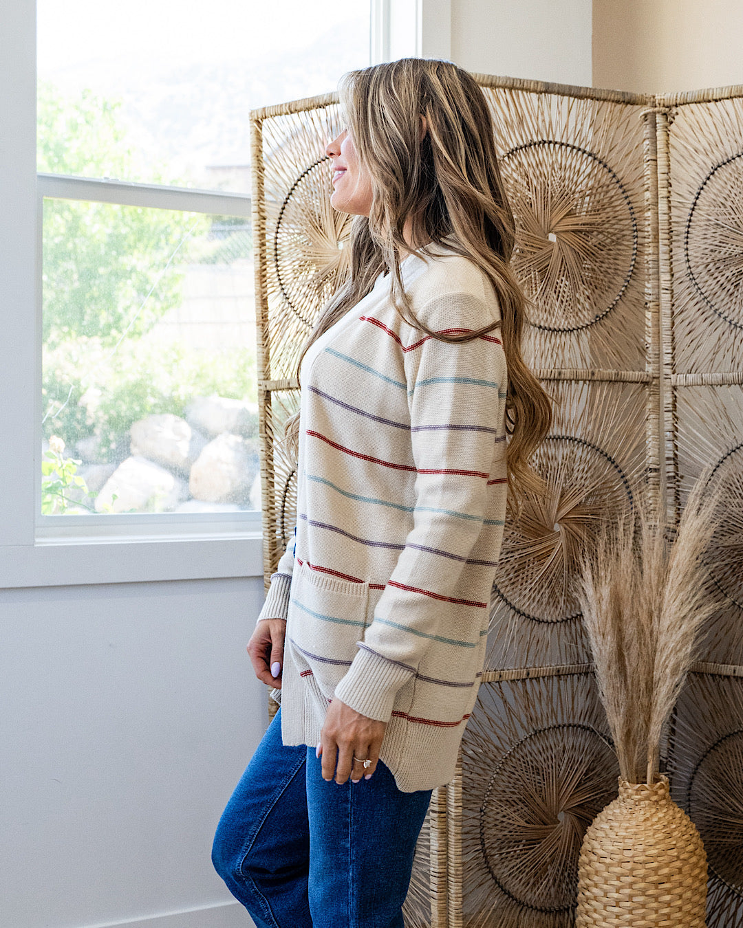 Debbie Striped Open Front Cardigan - Vanilla Be Cool
