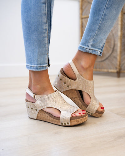 NEW! Corkys Carley Wedge Sandals - Champagne Crystals  Corkys Footwear   