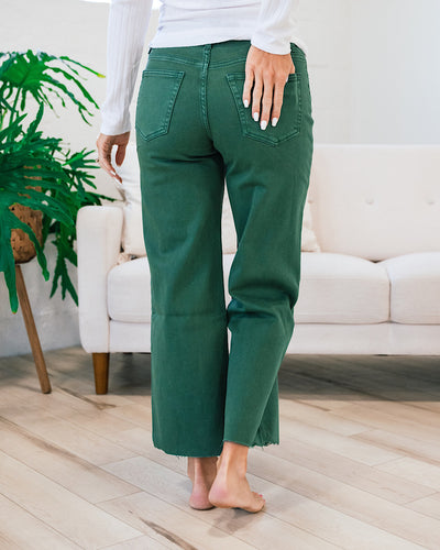 Vervet Skye Wide Leg Non Distressed Crop Jeans - Mallard Green  Vervet   