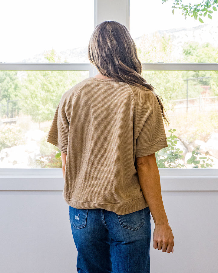 NEW! Malia Corded Banded Bottom Top - Taupe Tres Bien