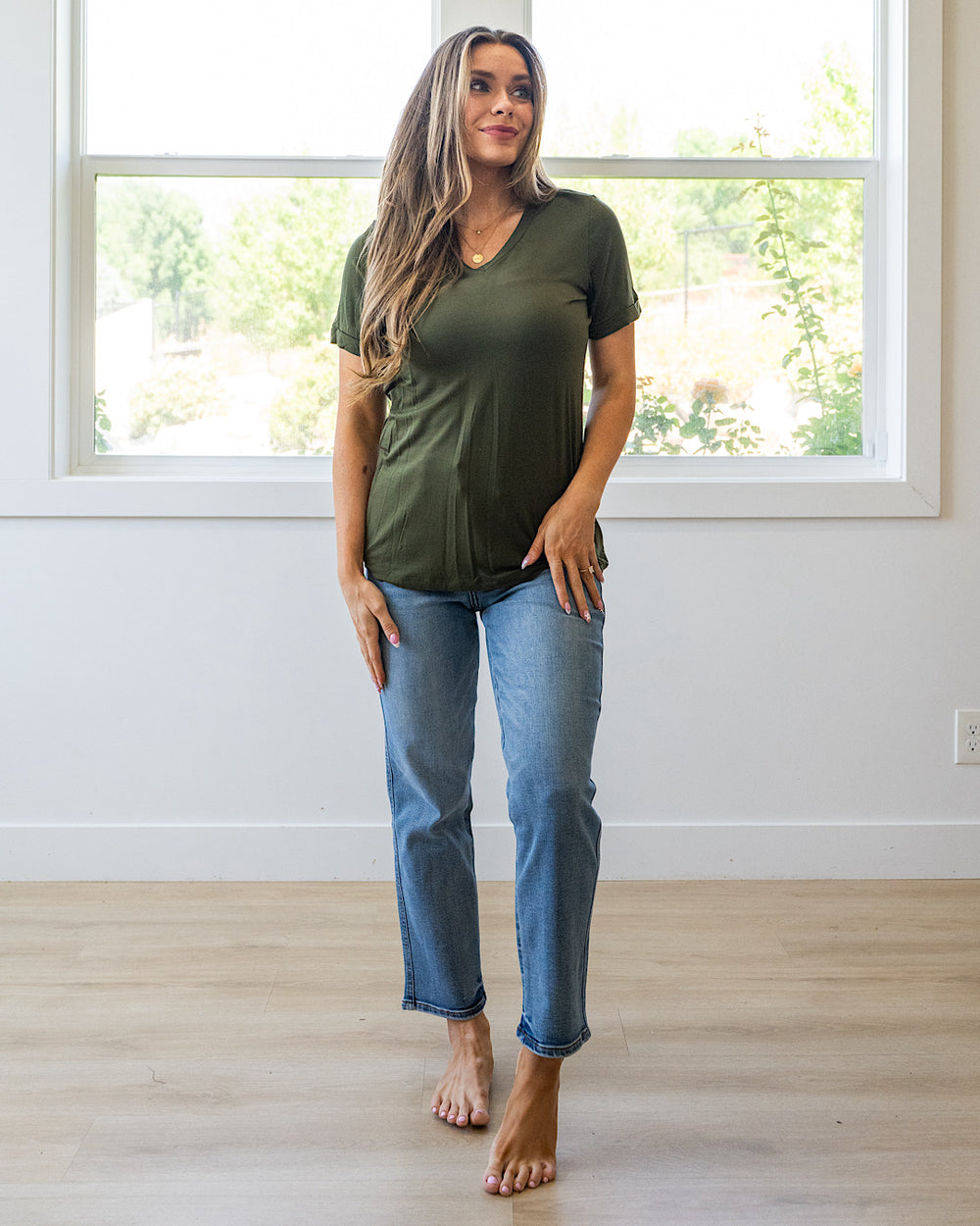 NEW! Sophie V Neck Top - Dark Olive Michelle Mae