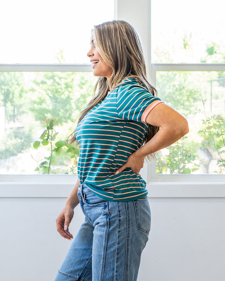 NEW! Shauna Contrast Striped Top - Dark Jade