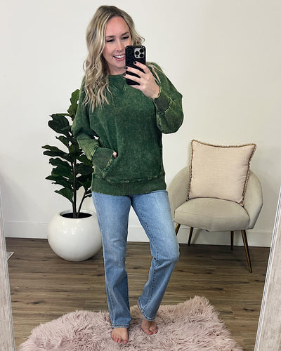 Girlfriend Crewneck Sweatshirt - Ash Dark Green  Zenana   