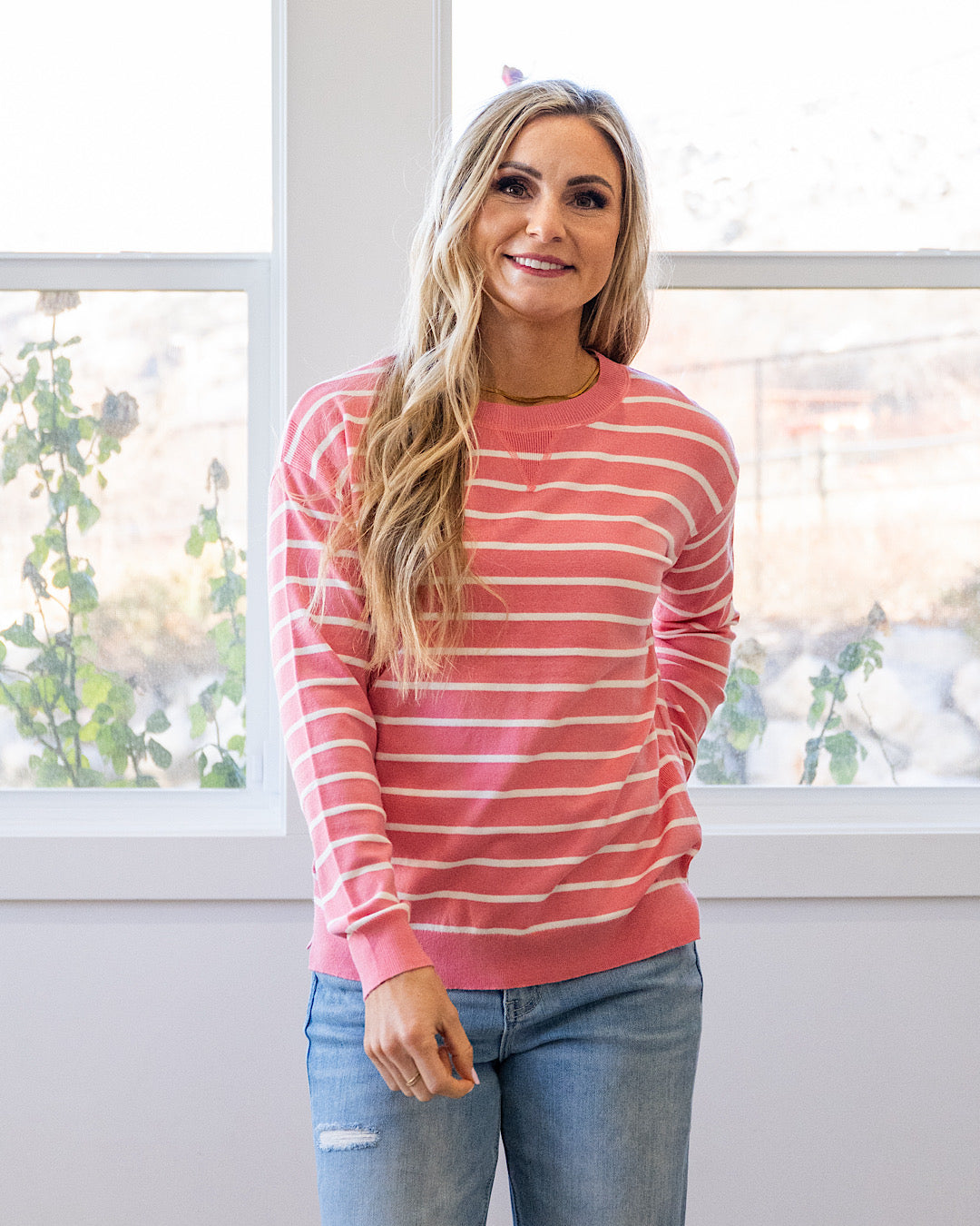 NEW! Rosie Fine Knit Striped Sweater - Pink Staccato