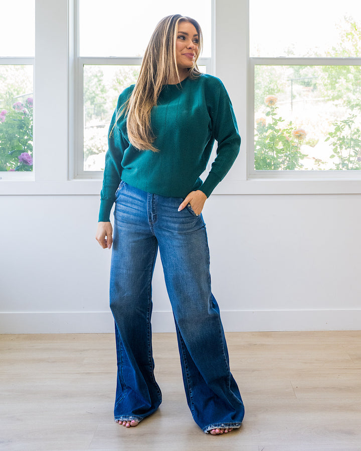 NEW! Adalyn Dolman Sleeve Textured Sweater - Forest Staccato