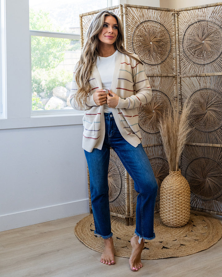 Debbie Striped Open Front Cardigan - Vanilla Be Cool