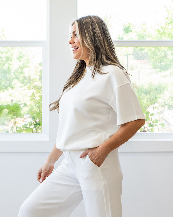 NEW! Macey Scuba Fabric Top - Cream