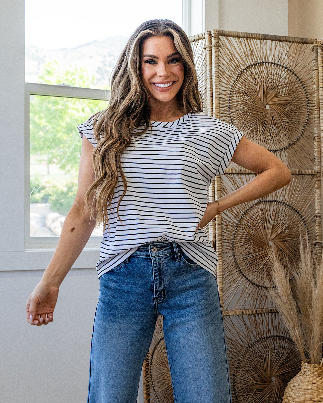 Brandi Striped Roll Sleeve Top - Color Options Available! Sew In Love Ivory