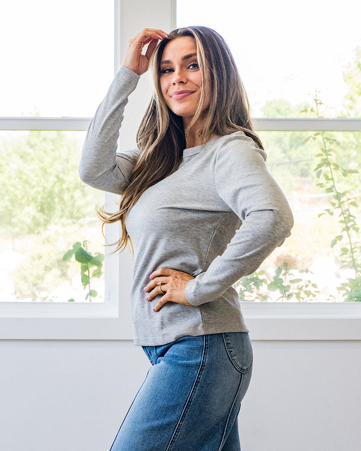 NEW! Sydney Micro Ribbed Top - Heather Gray